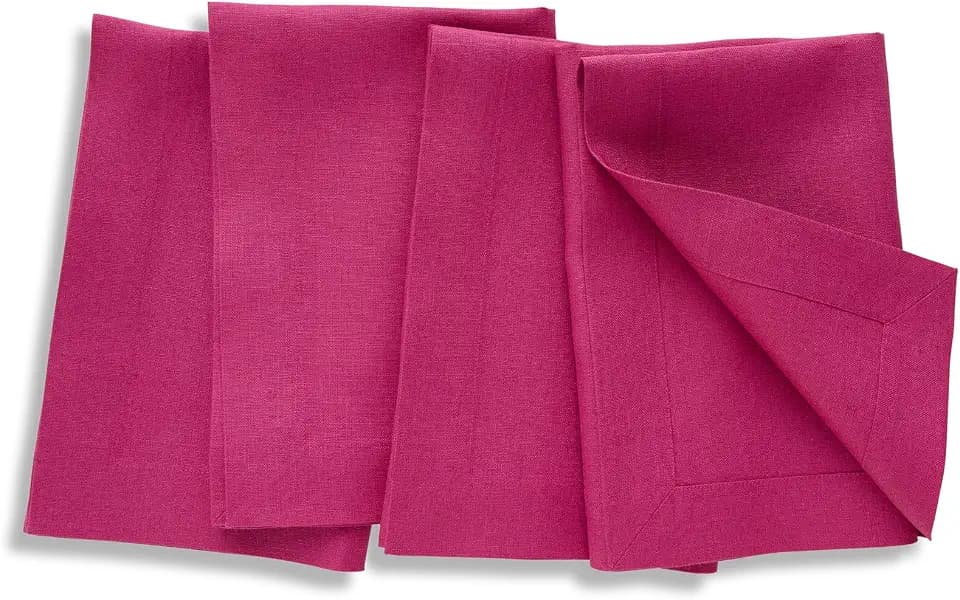 Solino Home 100% Pure Linen Napkins Fuchsia, Diana 20 x 20 in, Set of 4