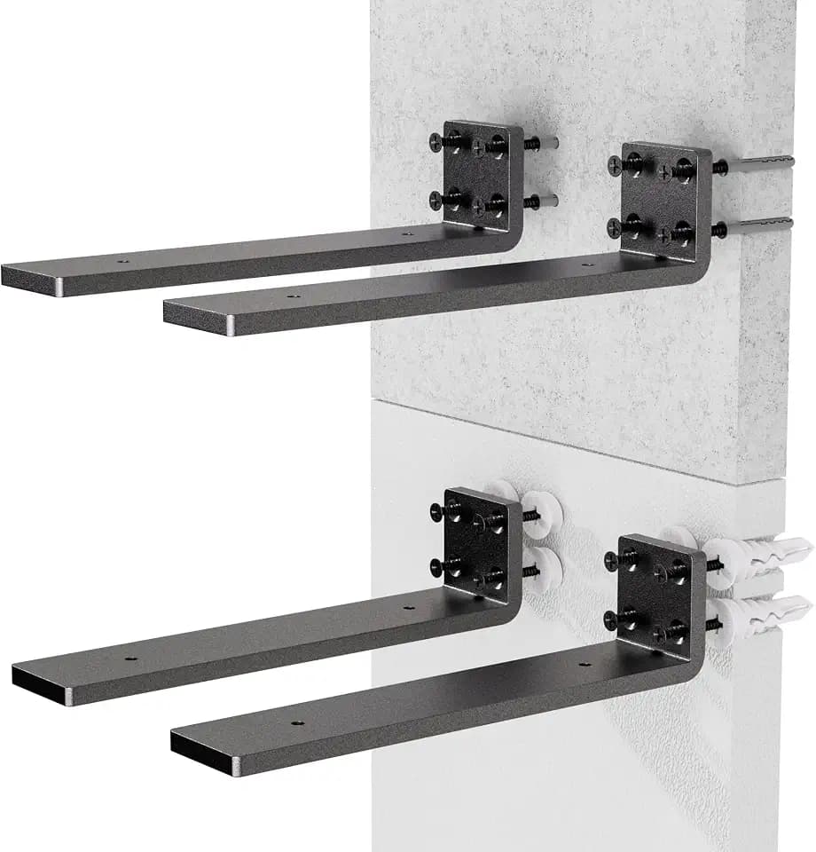 Sturdy Heavy Duty Shelf Bracket 8-Inch Set of 4, Perfect for Floating Shelves, Made from 1/5" Thick Metal in Matte Black Finish