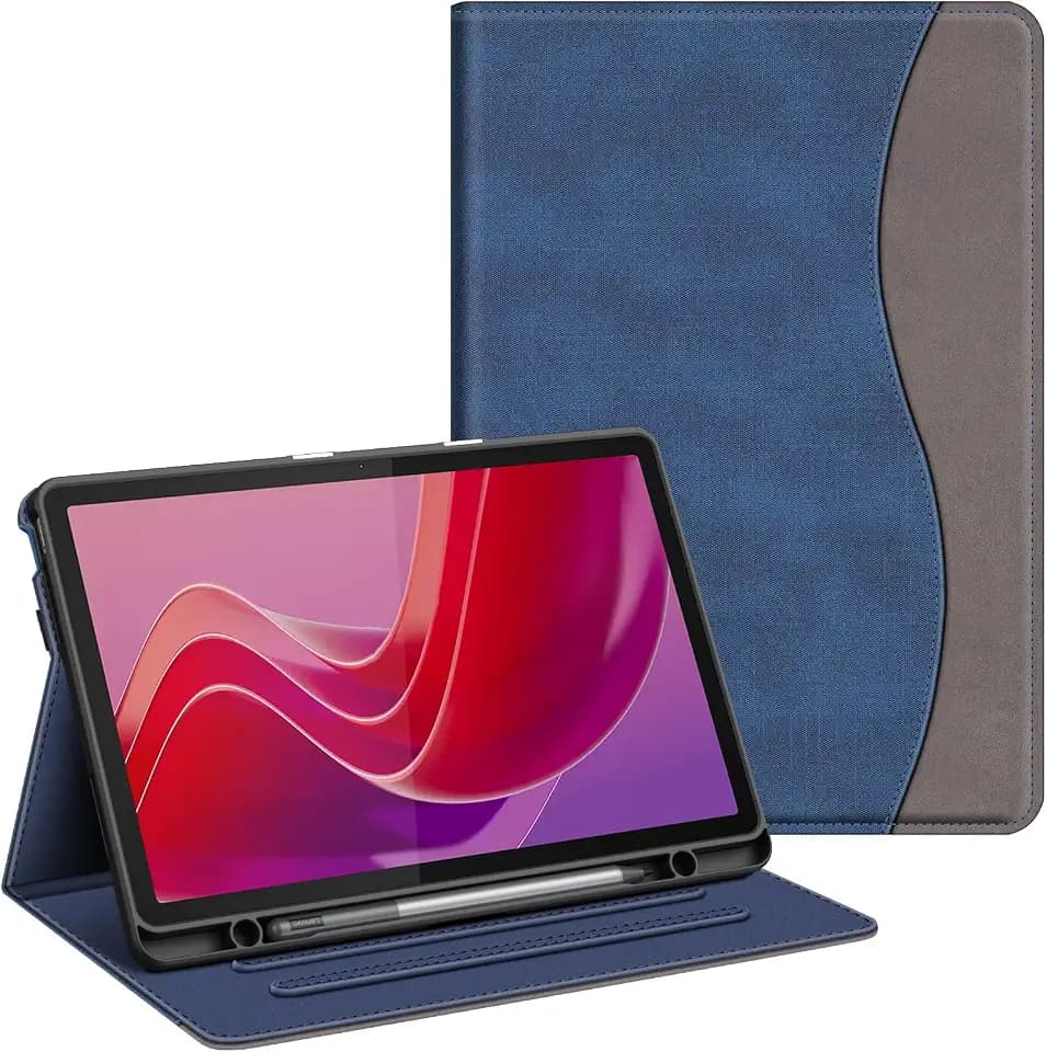 Fintie Hülle mit Stifthalter für Lenovo Tab M11 (TB330) 11 Zoll 2024 | Soft TPU Rückseite Gehäuse Schutzhülle mit Dokumentschlitze und Multi-Winkel Ansicht, Nicht für Lenovo Tab P11 11, Lndigoblau