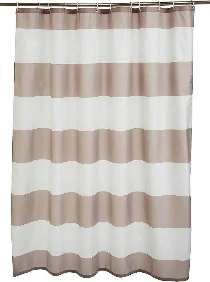 Amazon Basics Bathroom Shower Curtain, Water Resistant Fabric with Rust Proof Grommets & Hooks, Weighted Hem, Machine Washable, 72"x72", Light Brown, Beige
