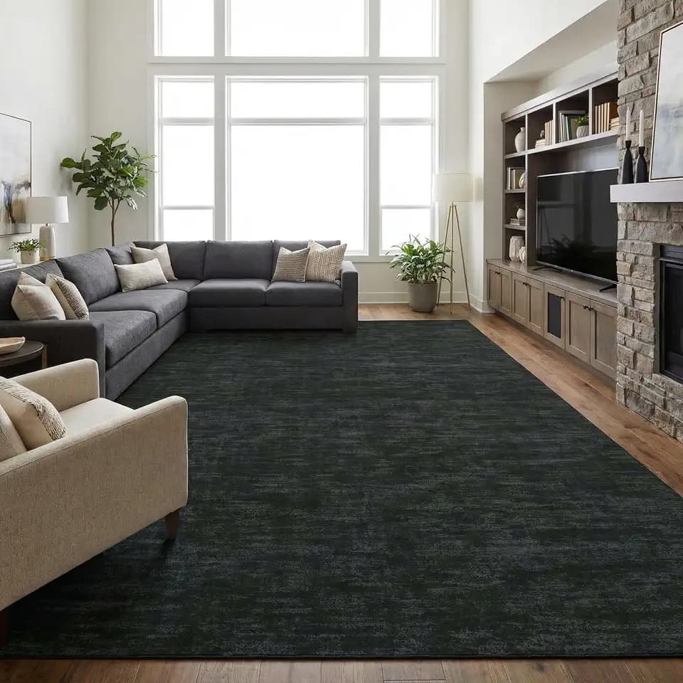 Garvee Large Washable Rug 10x13 Solid Print Bedroom Rug Non Slip Area Rugs for Living Room Low Pile Non-Shedding Modern Carpet Stain-Resistant Foldable Rugs for Living Room Nursery Kids Room Black