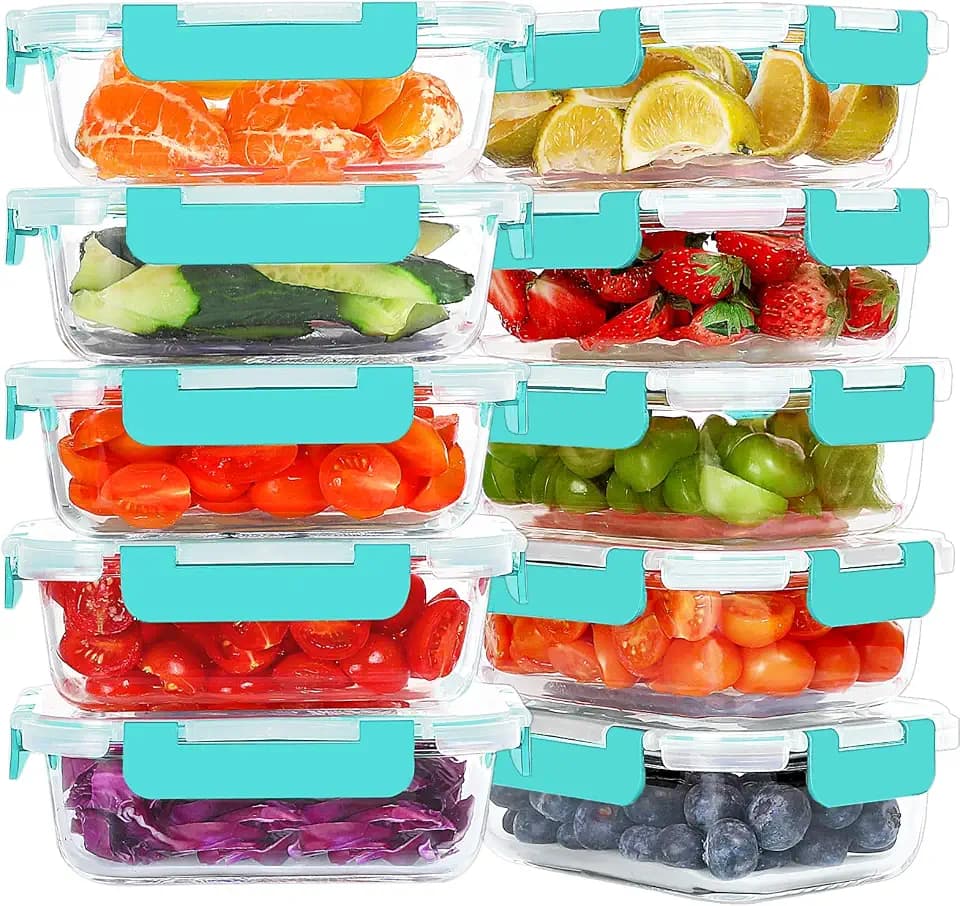 KOMUEE 10 Packs 22 oz Glass Meal Prep Containers, Green