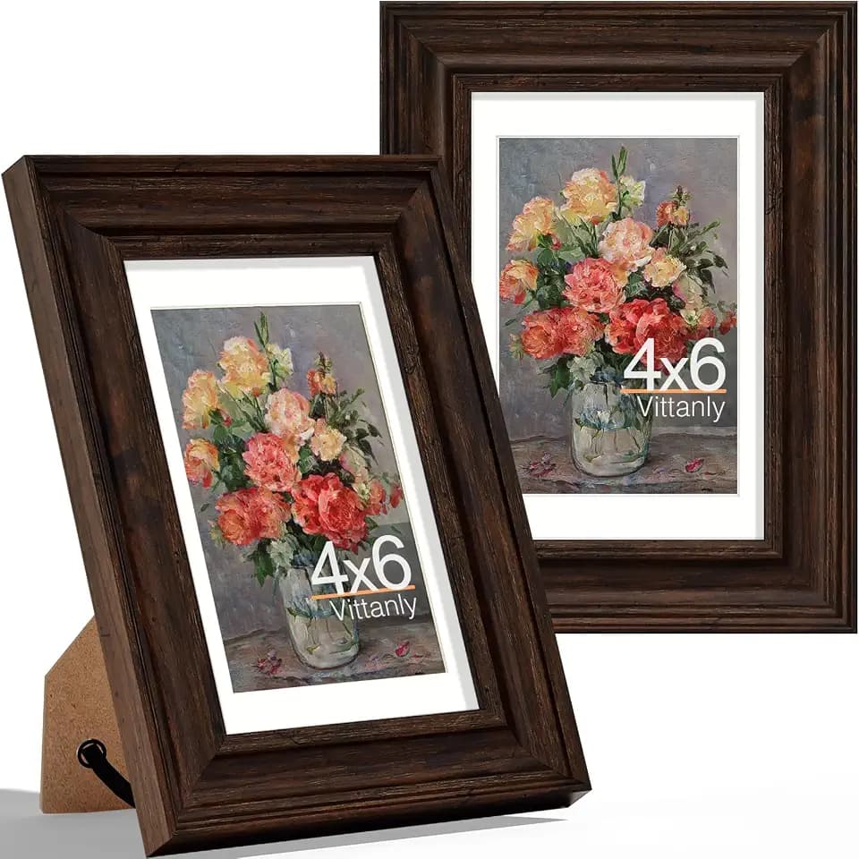 Vittanly 4x6 Picture Frames Set of 2, Vintage Photo Frames, Rustic Brown