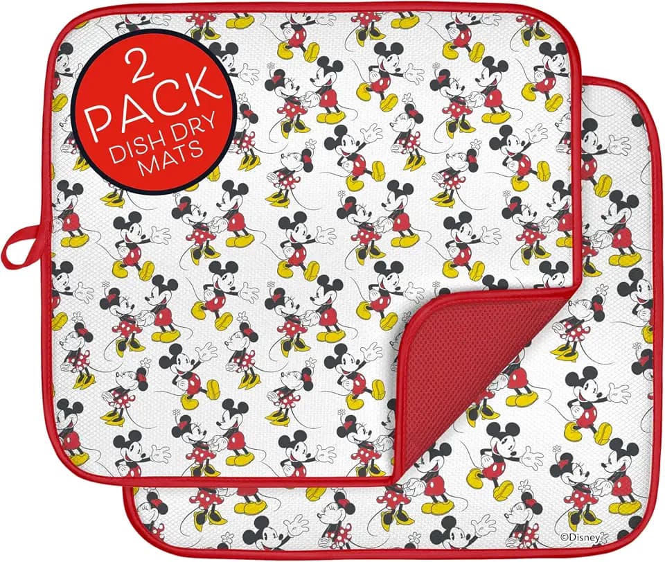 Disney Mickey & Minnie Dish Drying Mat for Kitchen Counter, 2-Pack, 16"x18"