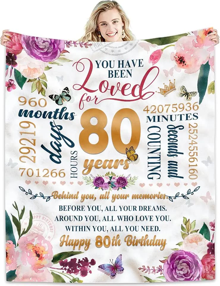 80th Birthday Gifts Women Blanket 50*60, Happy 80th Birthday Gift Ideas, 80th Birthday Decorations, Gifts for Women Turning 80, Gifts for 80-Year-Old, Best Birthday Present 1945 Throw Blanket