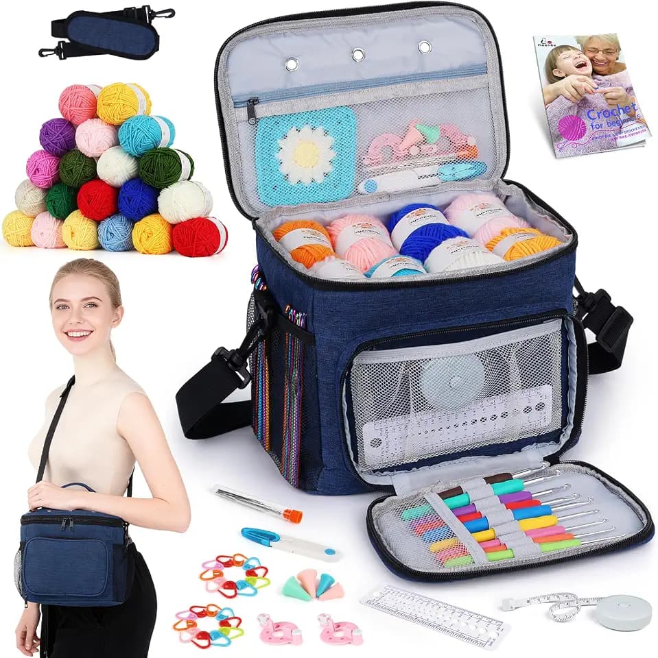 Aeelike Crochet Kit for Beginners Adults, Complete Yarn Kit, Navy