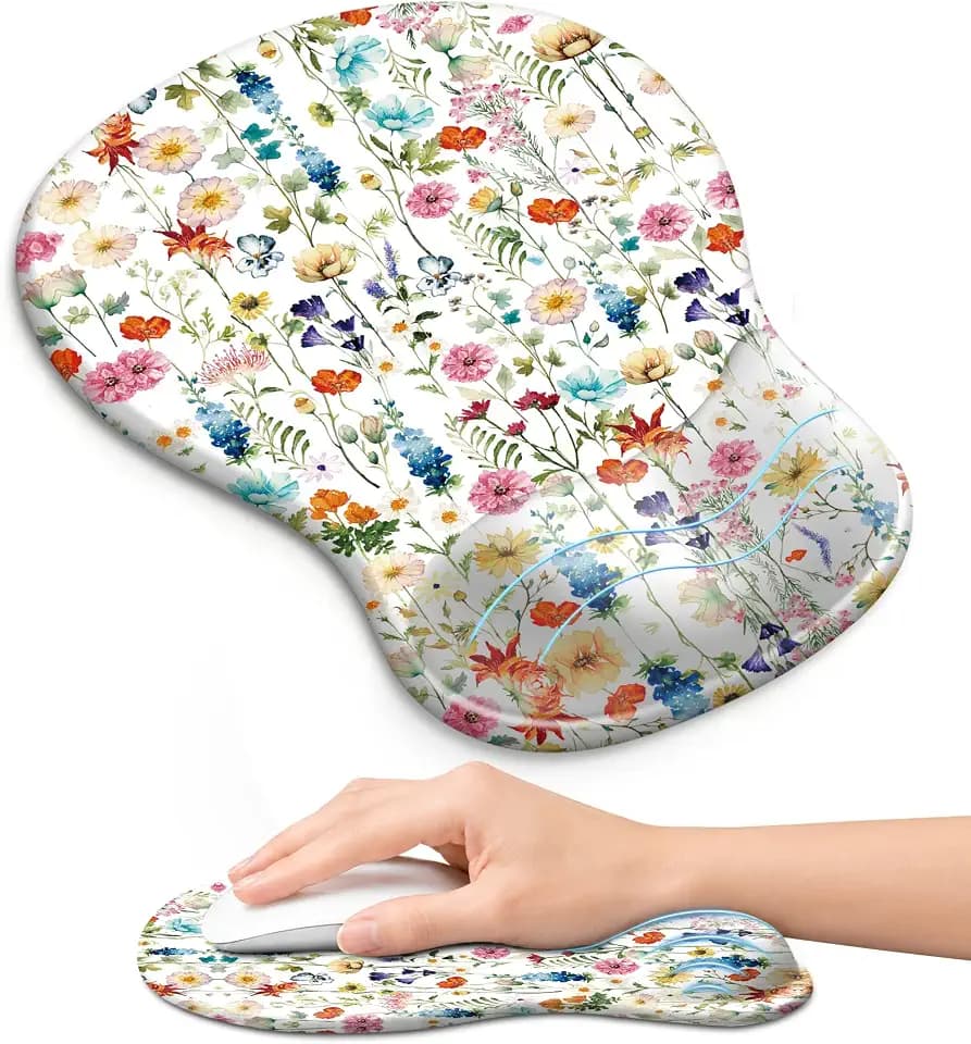Ergonomic Mouse Pad with Wrist Rest, Gel Wrist Support, Wildflowers