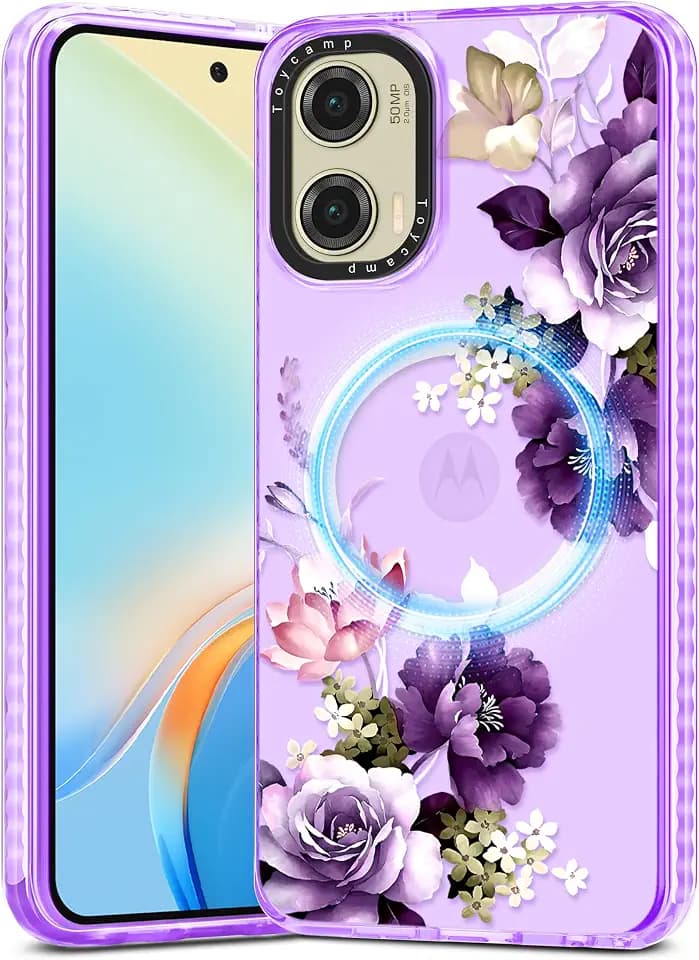 Toycamp for Moto G Stylus 5G 2024 Case - Compatible with MagSafe Women Girls Cute Phone Cover Magnetic with Shockproof Protective Girly Designer Funda for Motorola G Stylus 5G 2024, Purple Flower