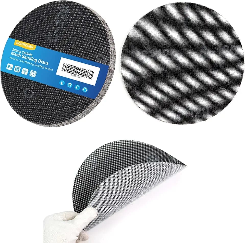 SCOTTCHEN 9 Inch Mesh Drywall Sanding Disc,120 Grit Hook and Loop Low-Dust Drywall Abrasive Sanding Screen Mesh for Electric Sanders, Pole Sanders-10 Pcs