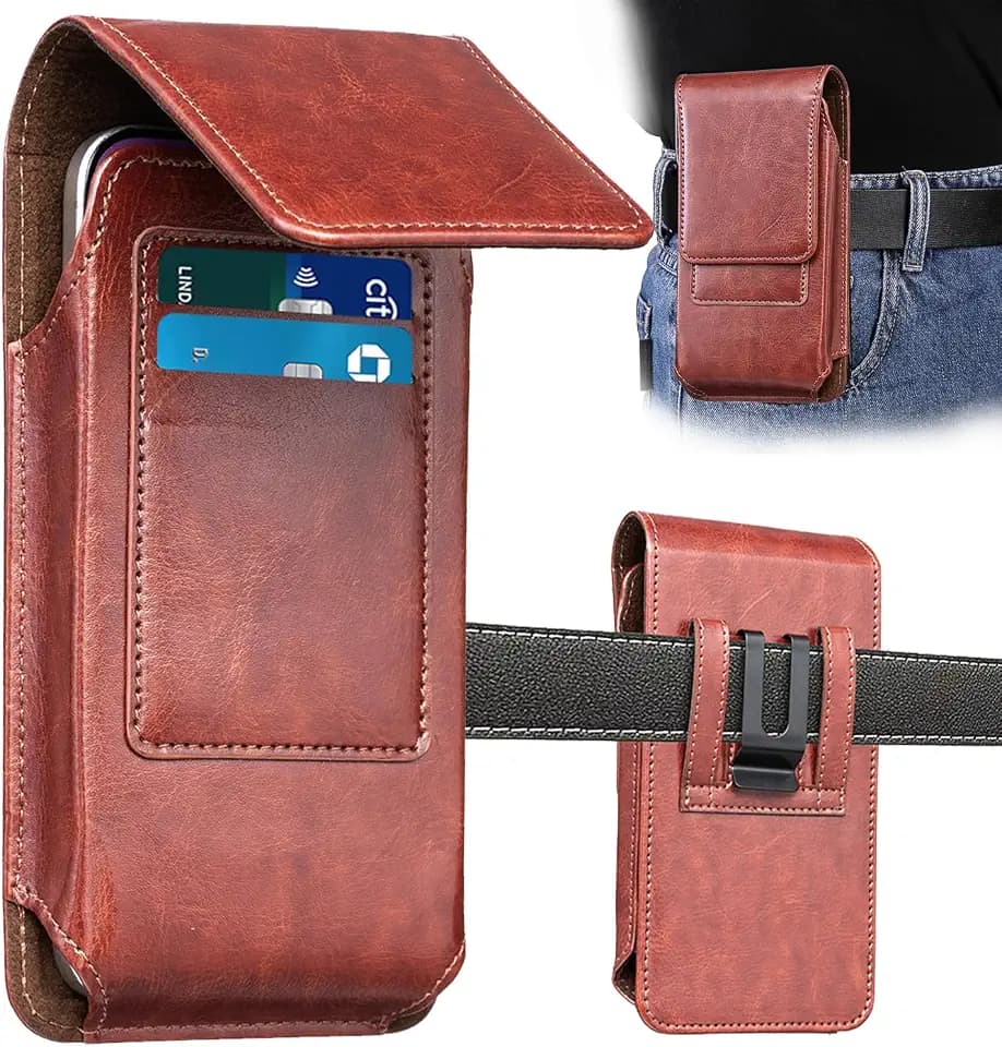 Miimall Gürteltasche für iPhone 17/18 Pro Max Samsung S26 Ultra Tasche mit Gürtelclip+Kartenhalter, Stoßfest Outdoor Sport Handytasche für Gürtel Leder iPhone 18 Pro Max 2026 6,9 Zoll-Hell Braun