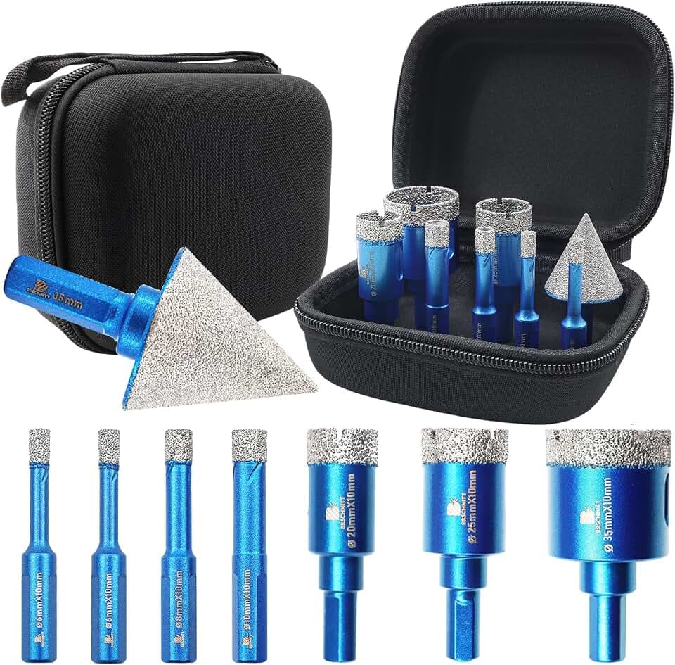 Tile Hole Saw Kit - BRSCHNITT Diamond Core Drill Bit Set 6/6/8/10/20/25/35mmDrill Bit &1 3/8" Diamond Chamfer Bit for Porcelain Tile Ceramic Marble Granite