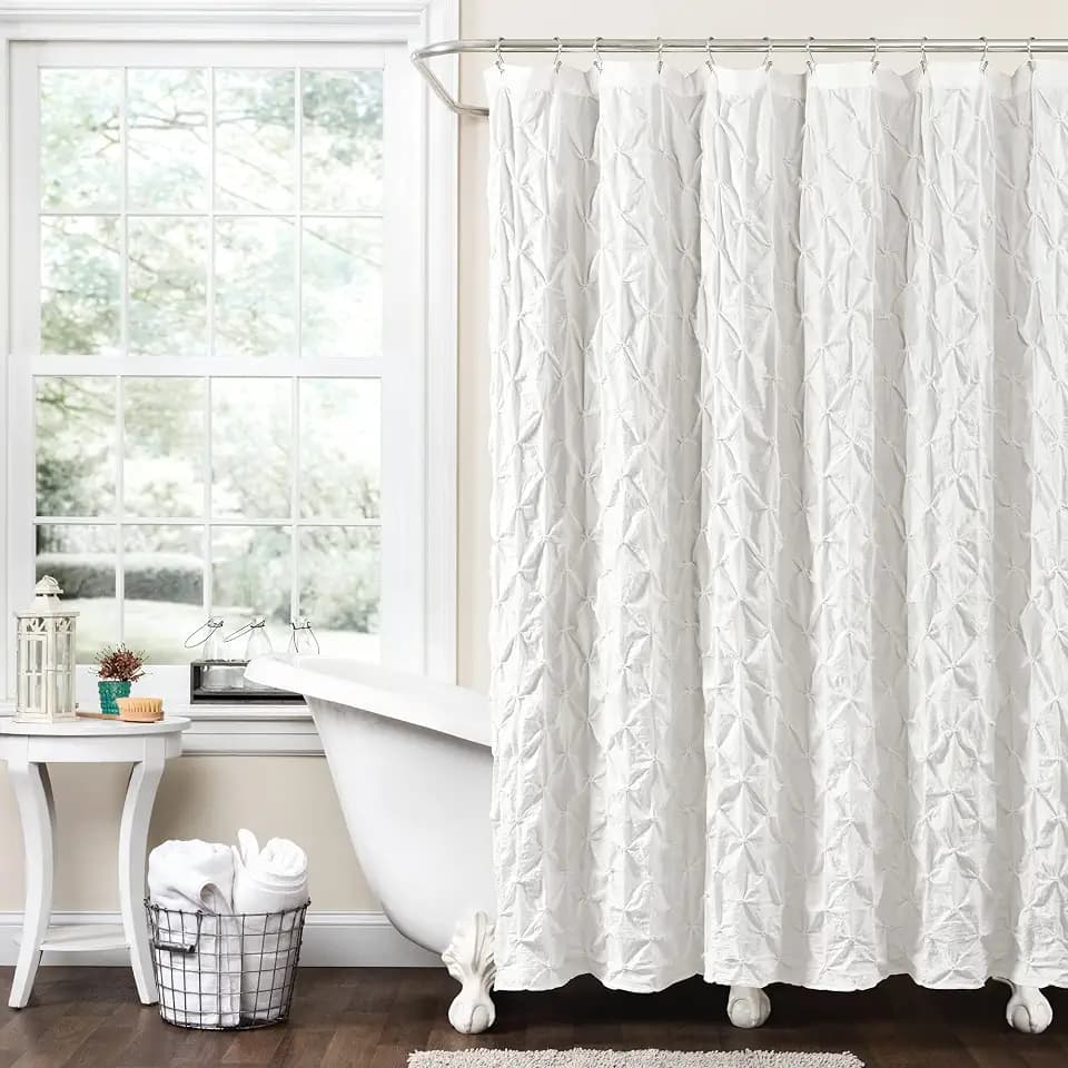 Lush Decor Ravello Pintuck Shower Curtain, 72" W x 72" L, White - Luxe Pintuck Embellishment - Chic Textured Design - Traditional Glam & Farmhouse Bathroom Decor