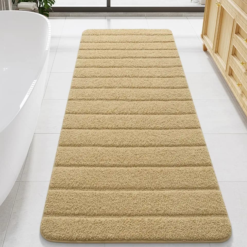 LOCHAS Long Bathroom Rugs Runner, 24" x 60" Bath Mat Non Slip, Beige