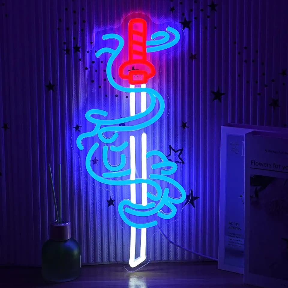 Sword Neon Sign for Wall Decor 16.54’’*7.87’’ Dimmable Japanese Samurai Sword Neon Light Sign Usb Powered Katana Sword Neon Decor for Bedroom Game Room Gaming Lounge Man Cave