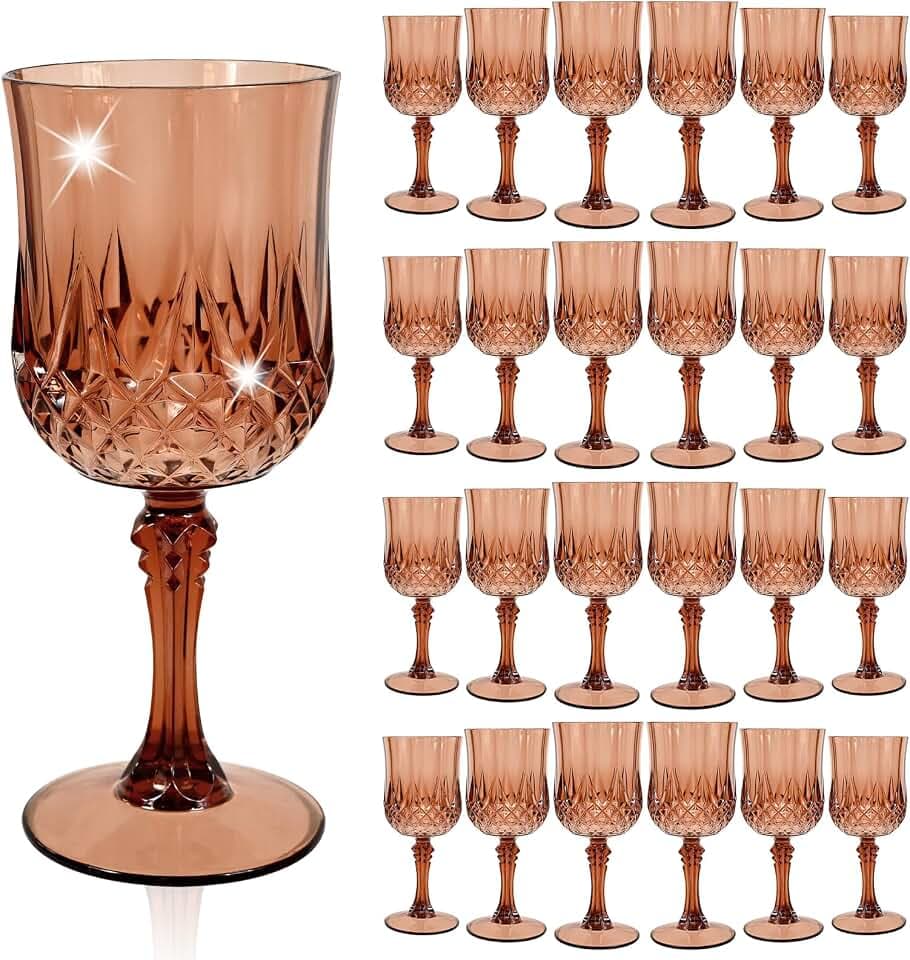 24 Pcs Rose Gold Plastic Wine Glasses,Plastic Goblets for Parties