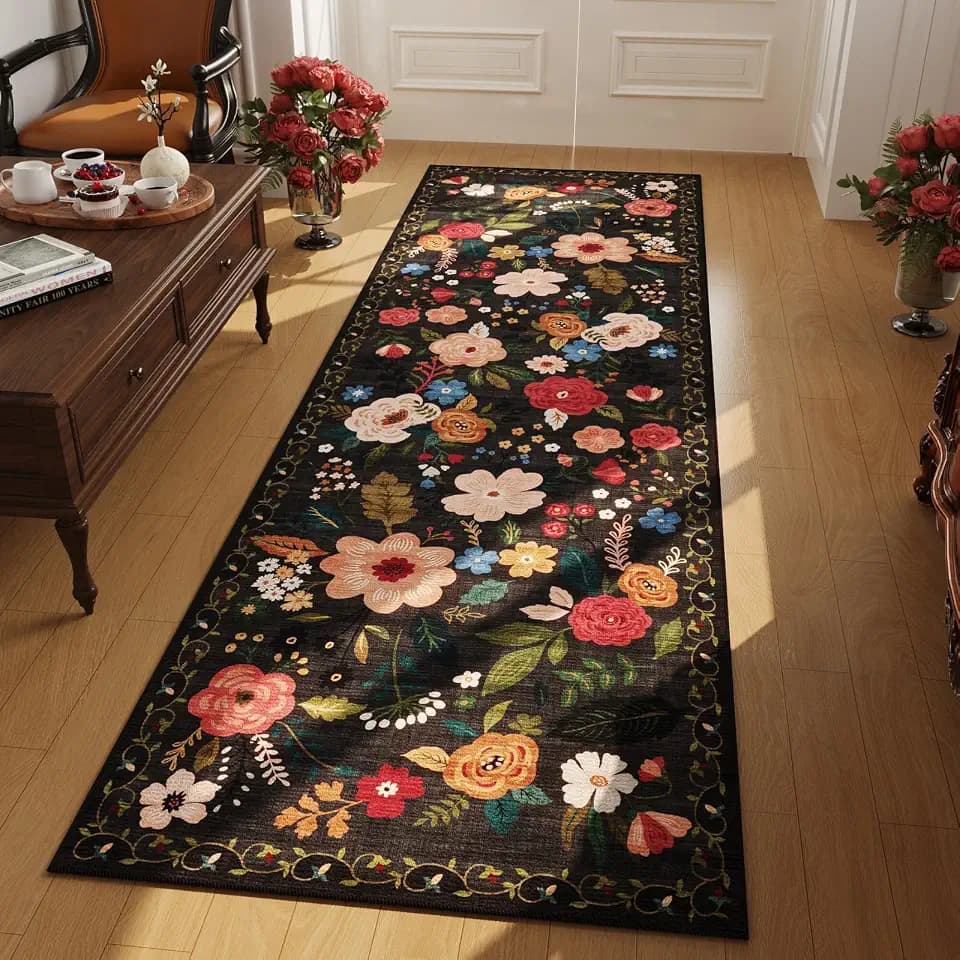 Rugcomf Runner Rug 2'7"x8' Washable, Black