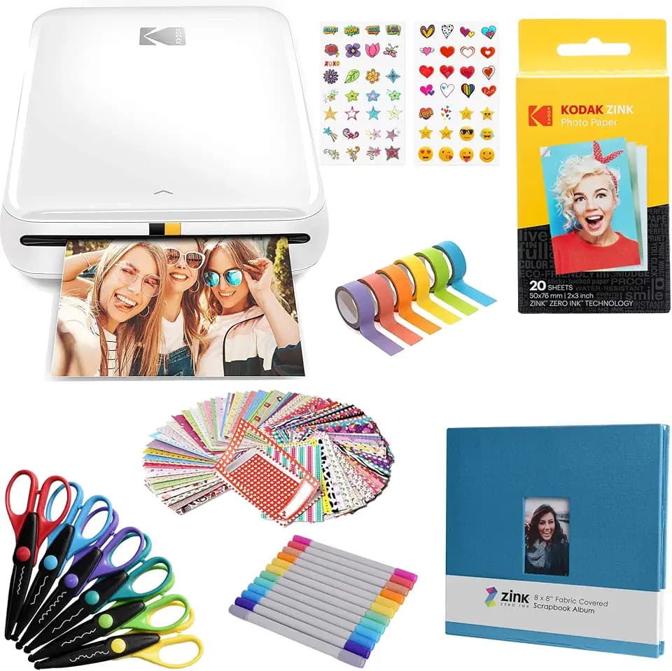 KODAK Step Instant-Fotodrucker mit Bluetooth/NFC, Zink Technologie & KODAK App für iOS & Android (Weiß) Sammelalbum-Kit