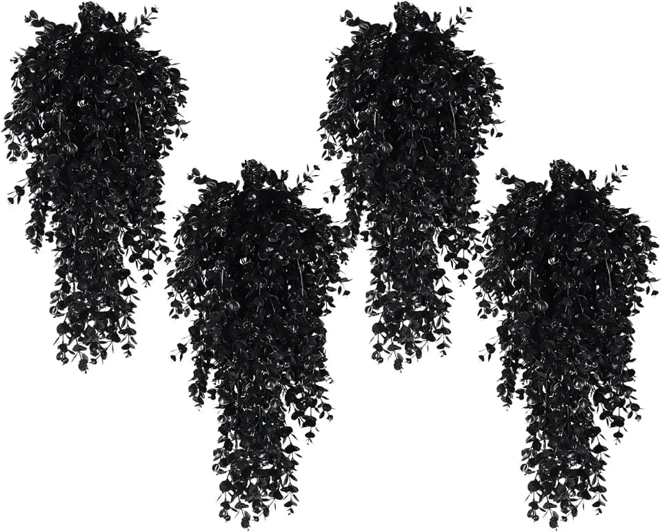 RECUTMS 4PCS Black Artificial Hanging Eucalyptus Plants for Halloween