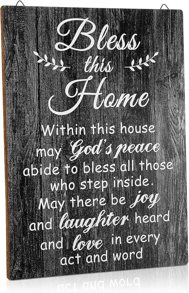 Bless This Home Wood Sign Christian Wall Decor, 13.8 x 11 Inches, Black