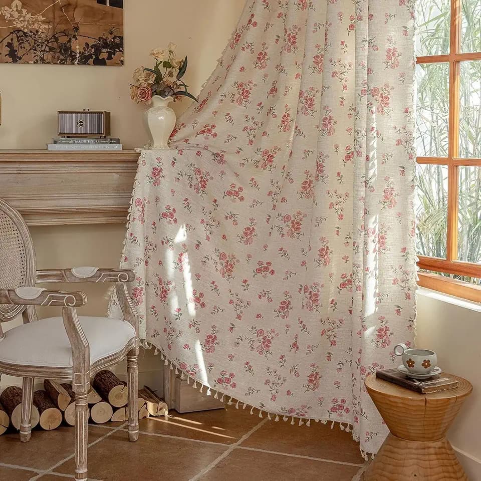 OYX Pink Boho Floral Light Filtering Curtains 96 Inch 2 Panels