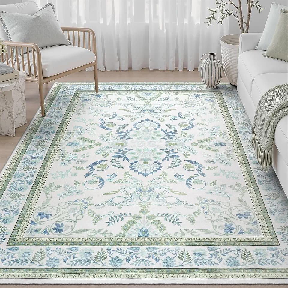 DCX Blue and Green Washable 5x7 Area Rug