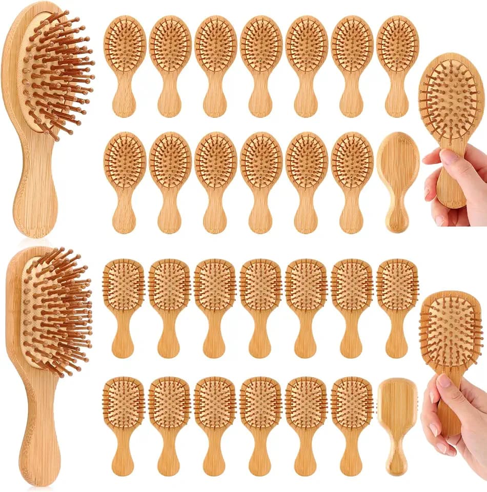 FoldTier Mini Bamboo Hair Brush Bulk Wooden Travel Small Hairbrush, 50 Pack