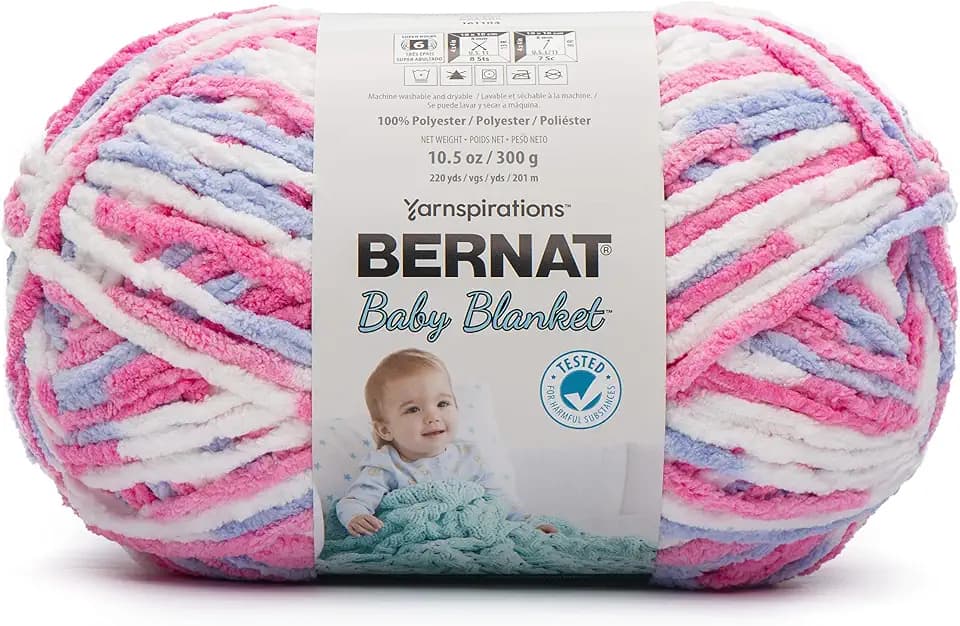 Bernat BABY BLANKET BB Pink/Blue Ombre Yarn - 1 Pack of 10.5oz/300g - Polyester - #6 Super Bulky - 220 Yards - Knitting/Crochet