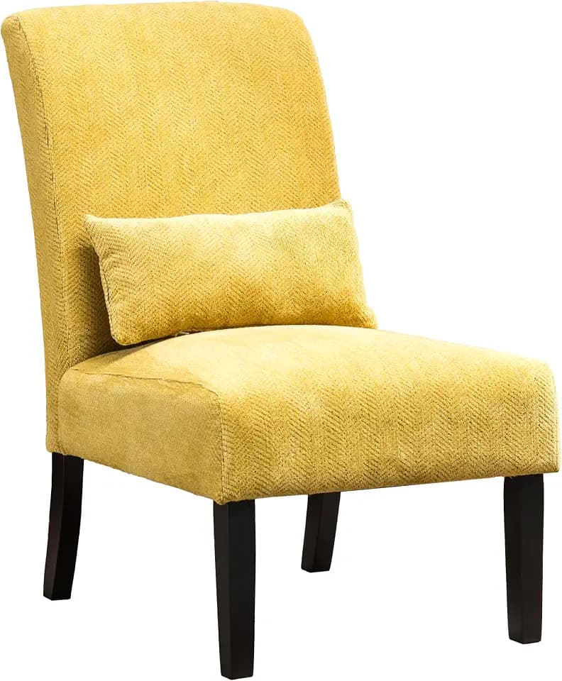 Roundhill Furniture Yellow Pisano Chenille Fabric Armless Contemporary Accent Chair with Matching Kidney Pillow