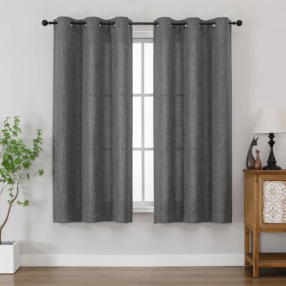 Chyhomenyc Dark Grey Curtains 63 Inch Length 2 Panels for Bedroom, Light Filtering Faux Linen Textured Living Room Curtain, Thick Elegant Farmhouse Soft Airy Grommet Window Drapes, 40Wx63L, 2PCS