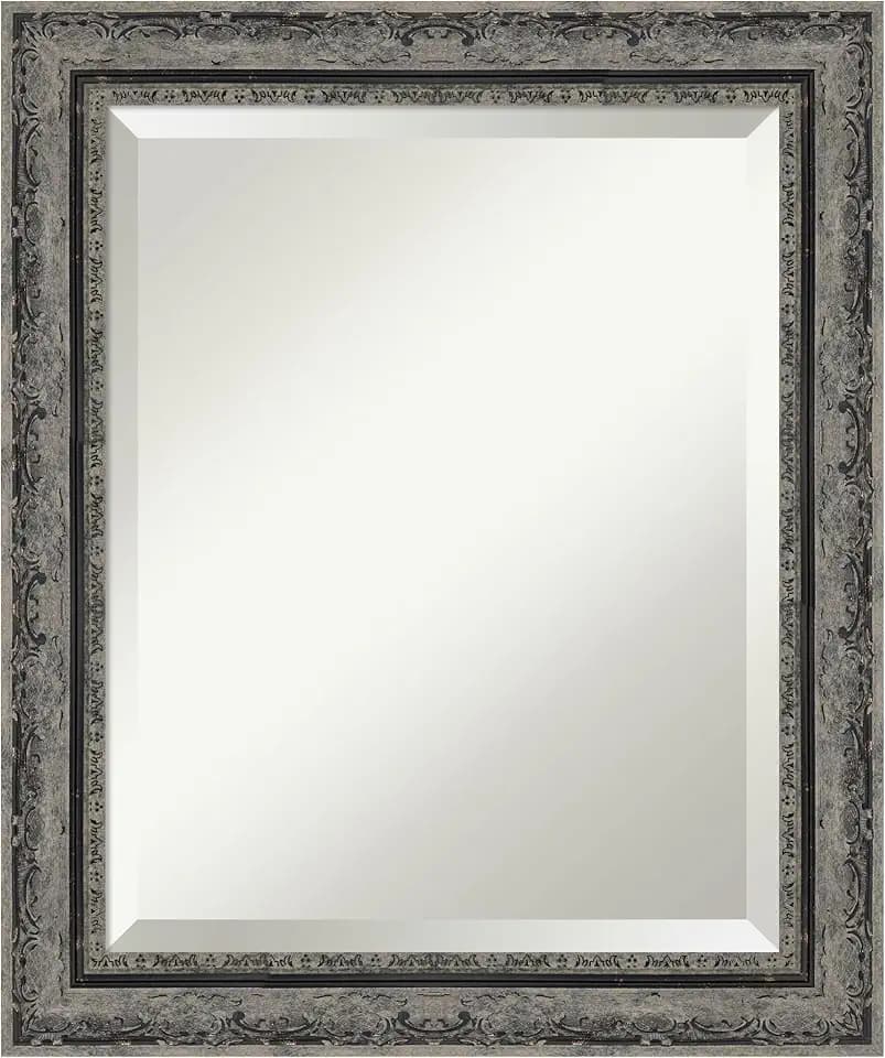 Amanti Art Black Bathroom Mirror for Over Sink, 24x20 Filigree Matte Black Rectangle Vanity Mirror, Small Traditional Frame, Hangs Horizonally and Vertically, Bathroom Wall Decor, Beveled Edge