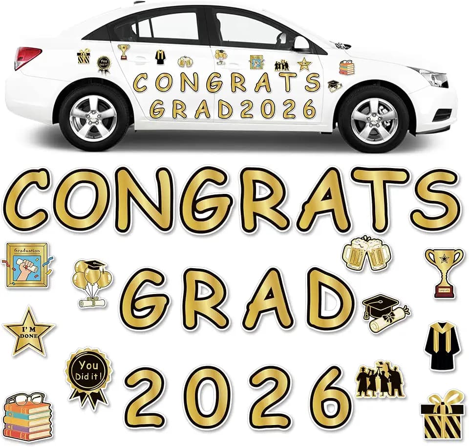 Graduation Car Magnets Decorations - 27Pcs Class of 2026 Grad Party Magnetic Decor for Classroom Bulletin Board High School University Garage Door Cruise Ship Refrigerator Fridge (Black Gold)