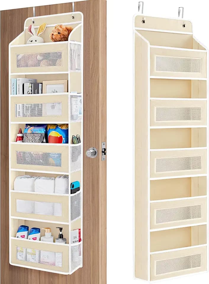 JARLINK Over the Door Organizer for Bedroom, Pantry Bathroom, 5 Shelf Beige