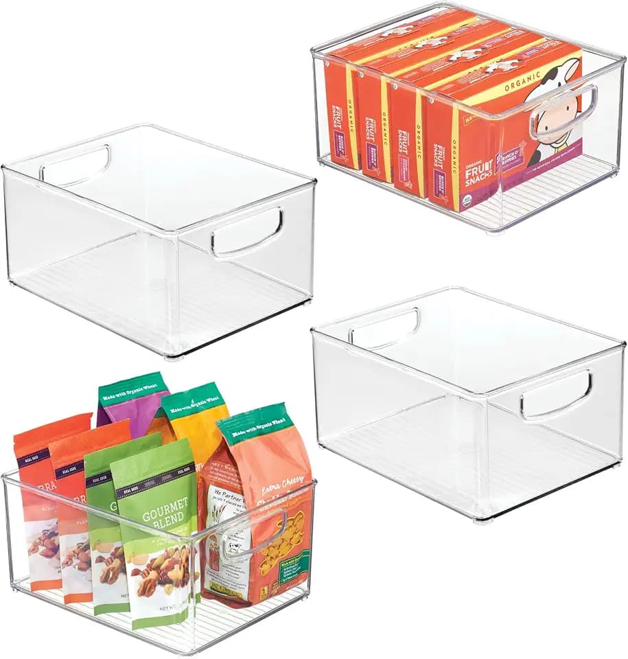 iDesign Stackable Storage Bin with Handles, Set of 4, Clear