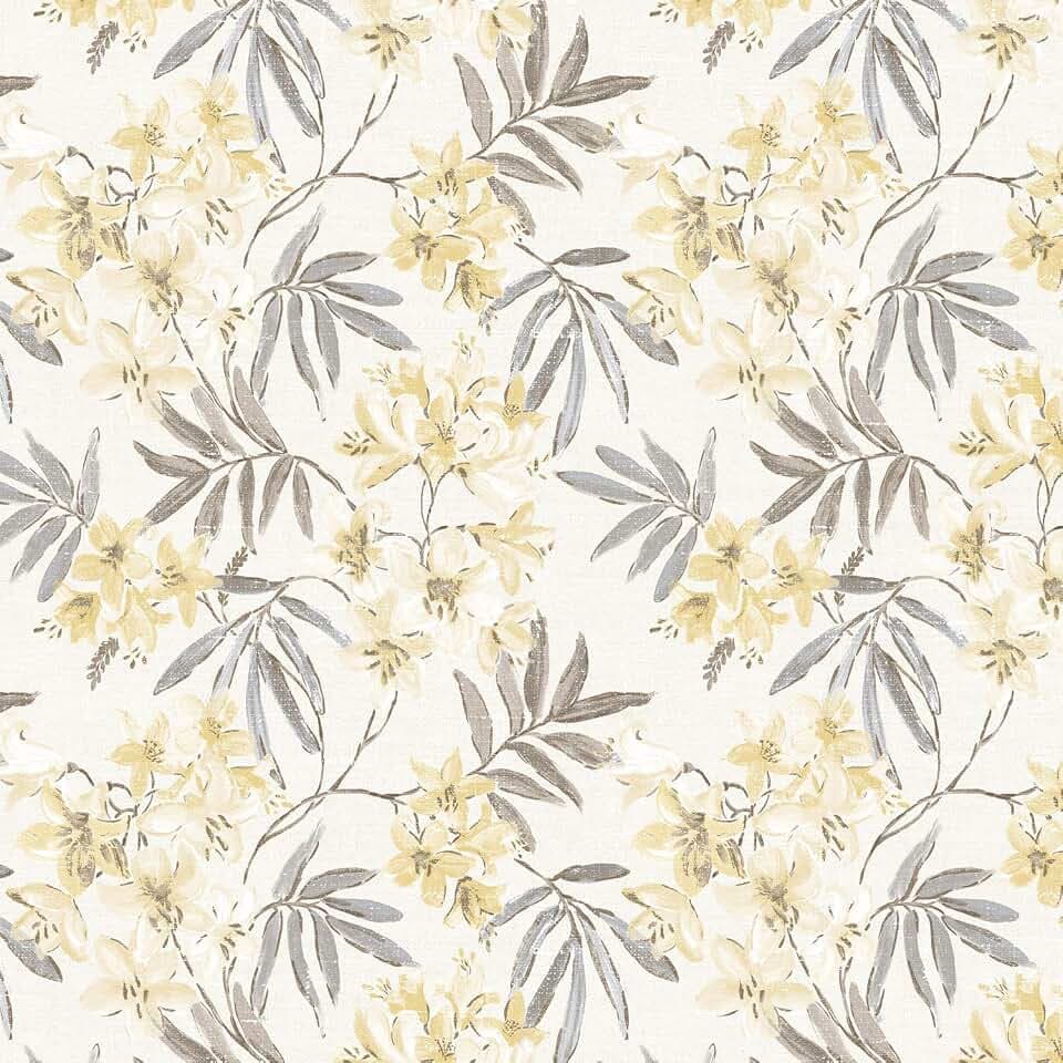 Norwall AF37726 Linen Floral Pre-Pasted Wallpaper, Yellow, Daffodil, Grey, Dove, Cream