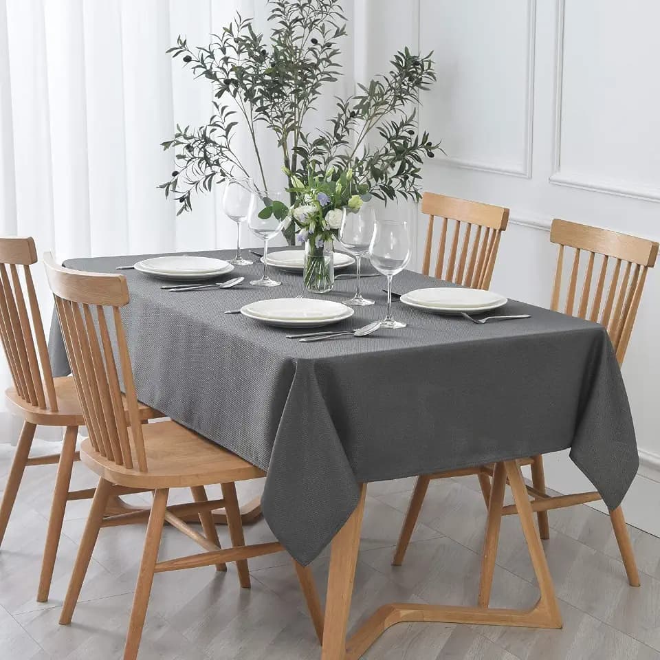 maxmill Rectangle Textured Tablecloth Waterproof Spillproof Wrinkle Free Table Cloth, Kitchen Dining Tabletop Decoration, Fabric Table Cover for Outdoor and Indoor Use, 52 x 70 Inch, Charcoal