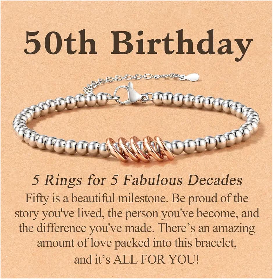 Classy 30th-80th Birthday Gifts for Women, Rose Gold Charm Bracelet
