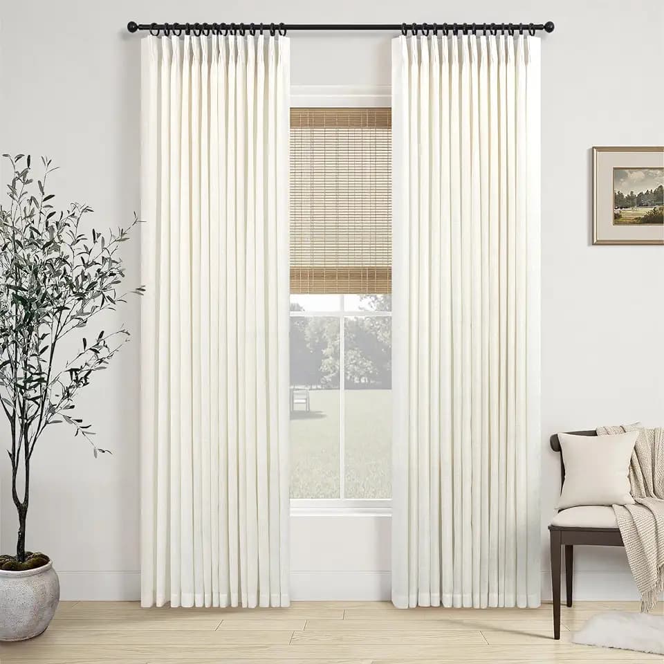 Cream Semi Sheer Linen Curtains 78 Inch Length for Living Room Pinch Pleated Back Tab Industrial Farmhouse Textured Gauze Ivory Light Filtering Curtain Drapes for Dining Room Office 78 Long 2 Panel