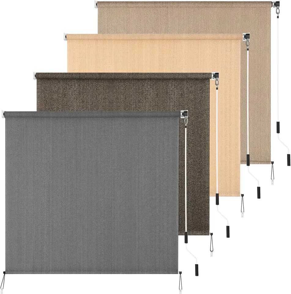 Outdoor Roller Shade 8' W x 6' L Cordless Patio Shades Roll Up Outdoors Blinds with UV Protection, Exterior Roller Shades Cloth for Porch Pergola, Dark Gray