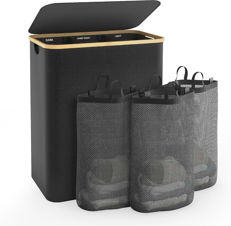 Hampers for Laundry Basket with Lid, 160L Large Laundry Hamper 3 Section