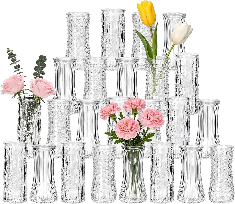 24 Pack Mini Glass Bud Vases, Small Clear Flower Vases Bulk
