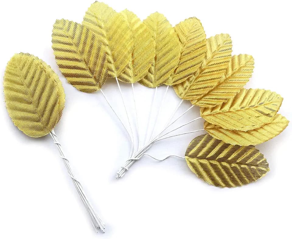 IVYRISE Silk Leaf 200PCS Golden Artificial Leaves for DIY Wedding Party Decor Corsage Boutonniere Accessory, Artificial Silk Flower Decoration