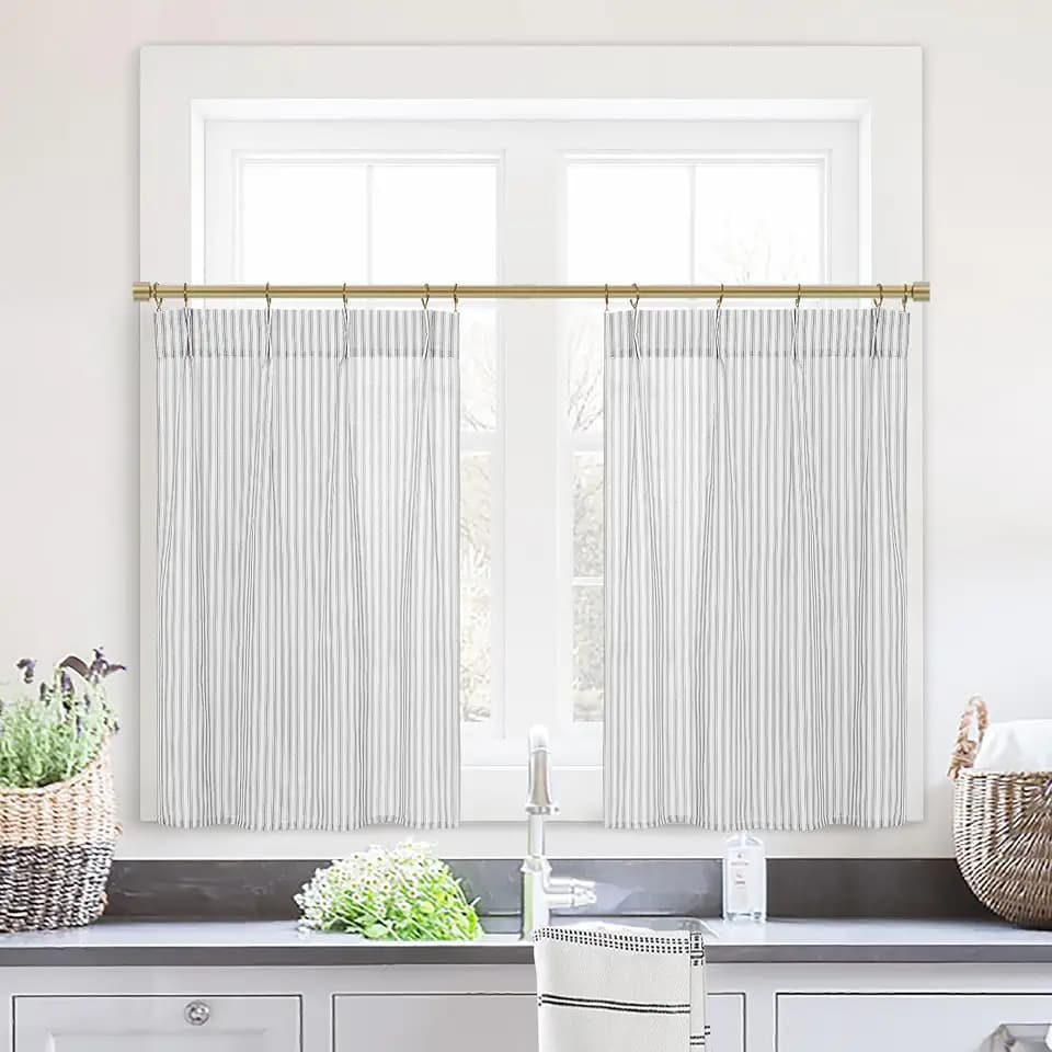 34 Inch Curtains Length for Bathroom,Sheer Linen Small Printed Curtains for Living Room