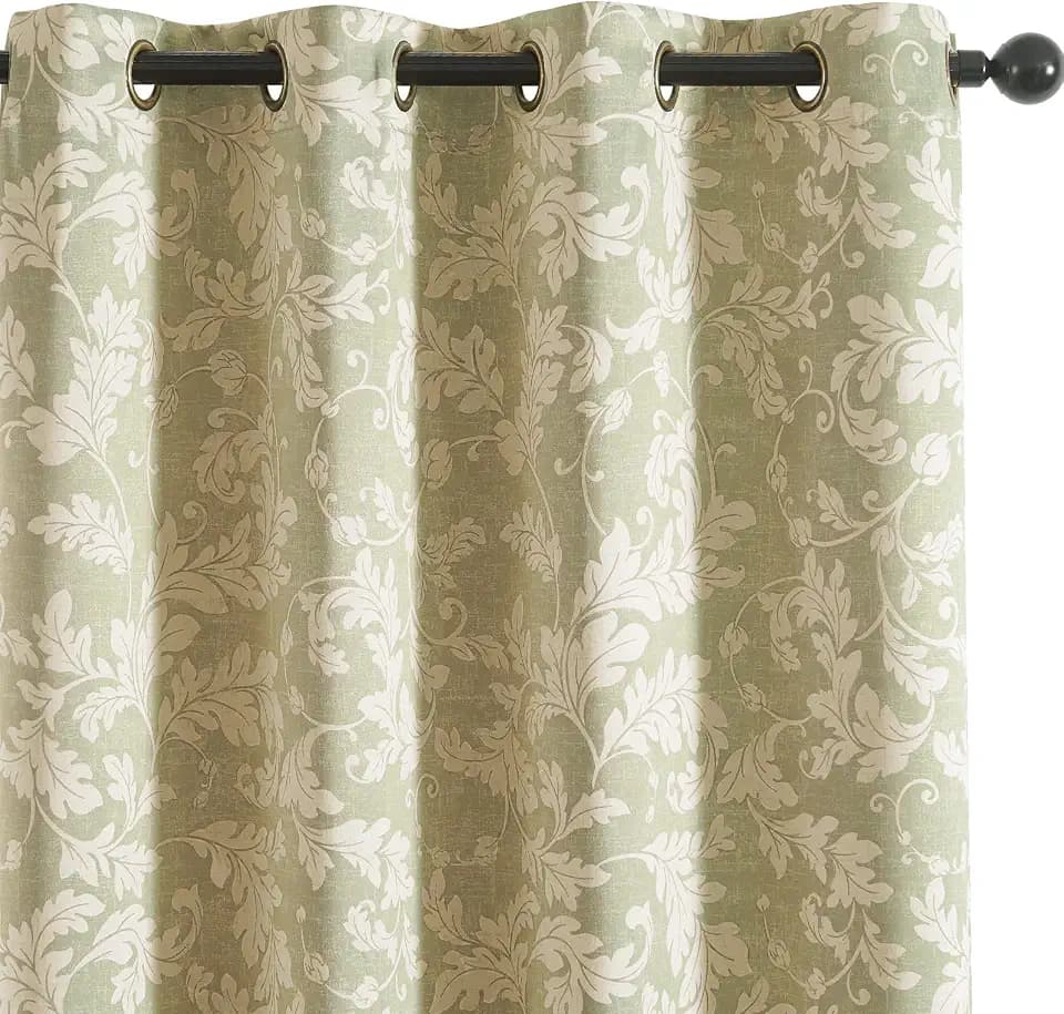 jinchan Green Floral Curtains 84 Inch Room Darkening Grommet 2 Panels