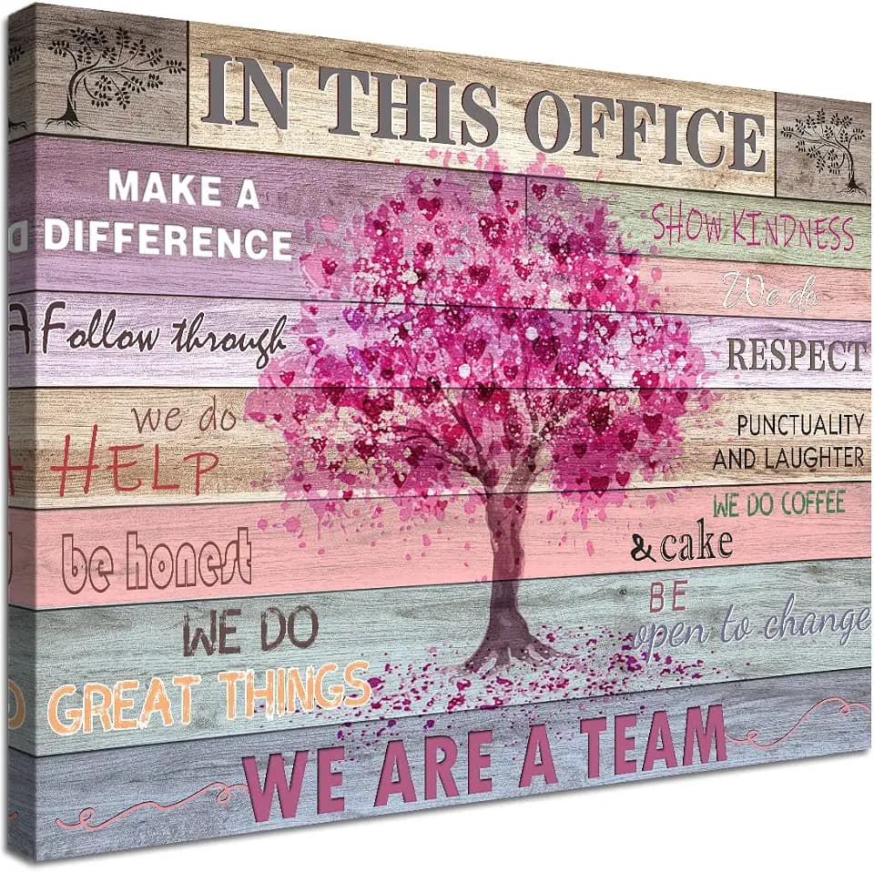 Pink Inspirational Wall Art for Office Women Motivational Quotes Phrases Poster Rustic Heart Tree Pictures Framed Wall Art Décor Contemporary Home Workspace Desk Decorations Gifts for Women 36x24inch