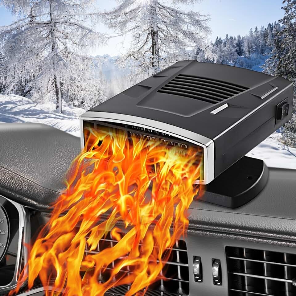 12 V 200 W tragbare Auto-Heizung, Auto-Windschutzscheiben-Defogger, 2-in-1 Heizung & Kühlung, Abtau-Defogger mit 360° drehbarer Basis und Zigarettenanzünder-Stecker für alle 12 V Auto