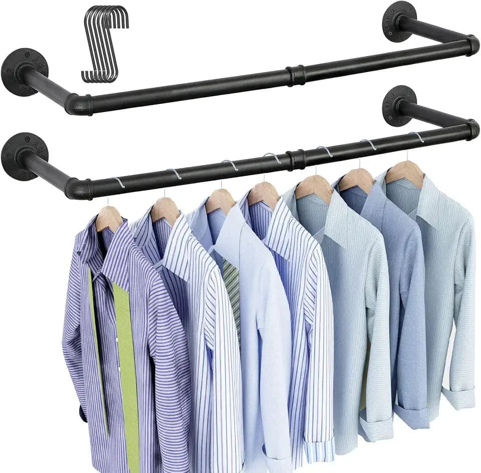OROPY 38.4" Industrial Pipe Clothes Rack Wall Mounted, Heavy Duty, 2 Pack