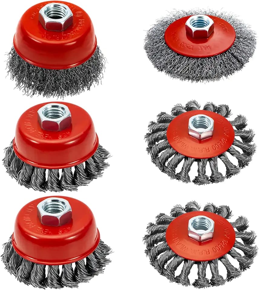 AUPREX 4 1/2" Angle Grinder Wire Wheel Set - 4 Inch & 3 Inch Knotted Coarse Crimped Wheels, Cup Brush with 5/8-11UNC Threaded Arbor