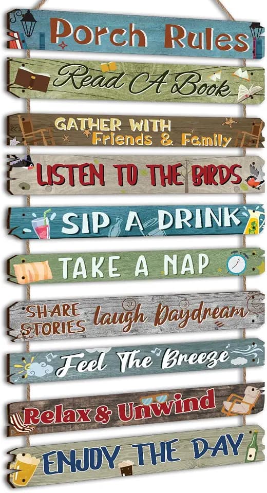 RattanView Porch Rules Sign Porch Wood Outdoor Wall Plaque