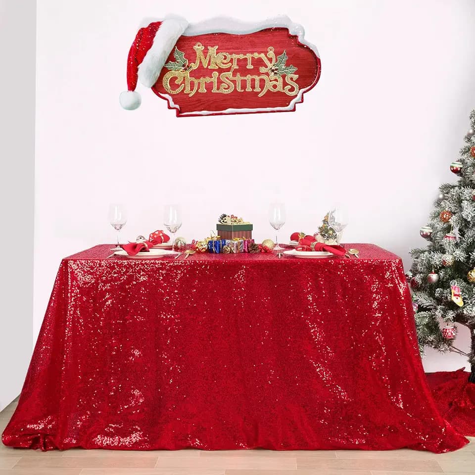 B-COOL Sequin Fabric Tablecloth 50x50inch Red Sequin Table Cloth Square