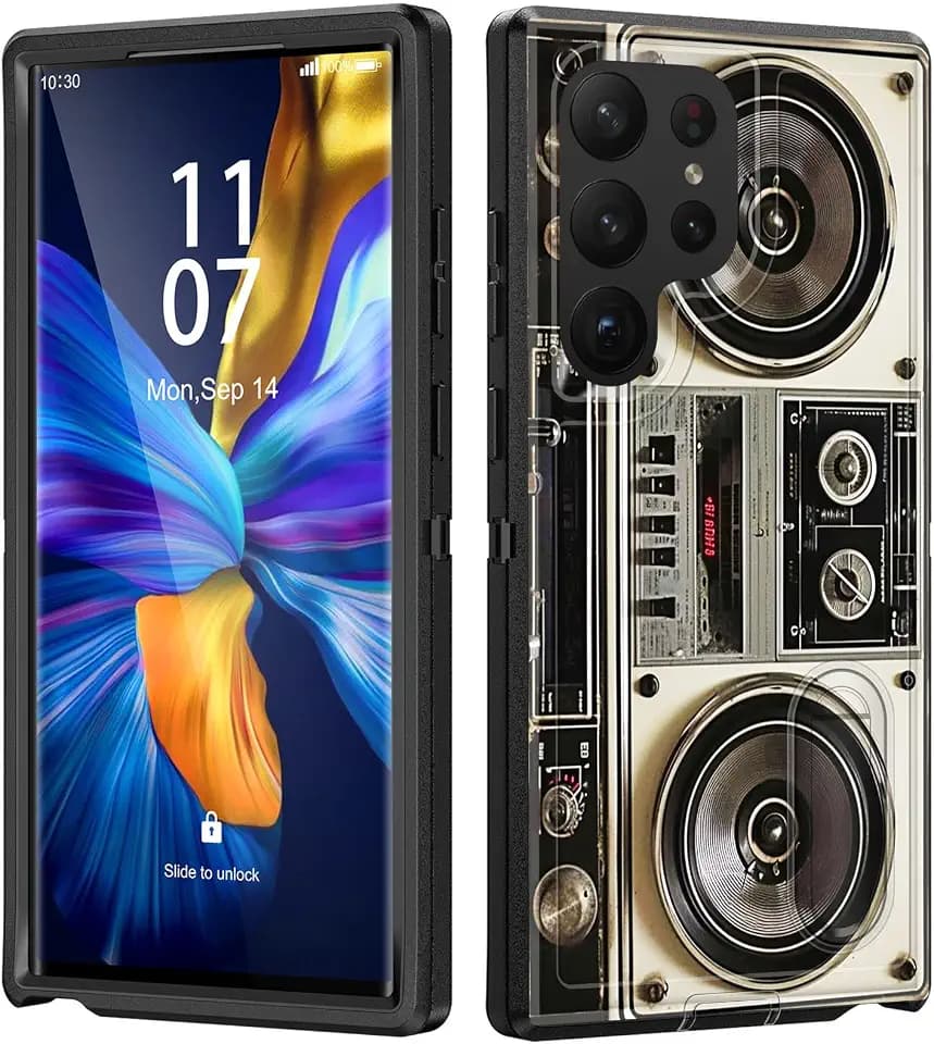 for Galaxy S25 Ultra Case with Built in Kickstand,Shockproof/Dustproof/Drop Proof 3-Layer Military Grade Protective Cover for Samsung Galaxy S25 Ultra 6.9" 2025,Vintage 80s Boombox